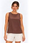 Blusa linho botoes costas chocolate,.